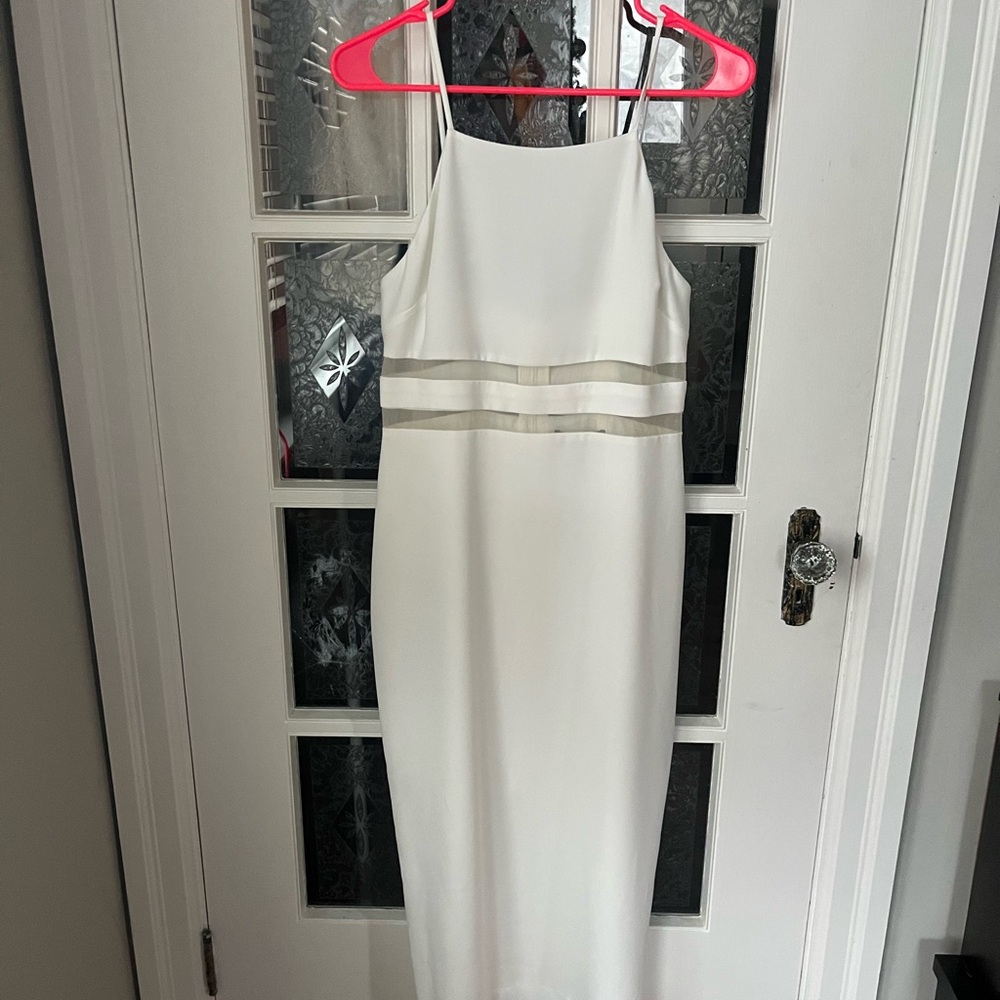 BCBGMaxAzria White Midi Dress with Sheer Accents | Bridal Dress | Size 6